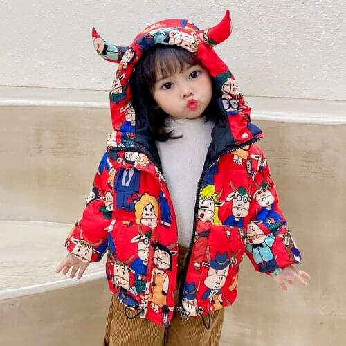 New autumn and winter childrens down jacket childrens clothing thicken boys and girls hooded jacket baby toddler cartoon cotto