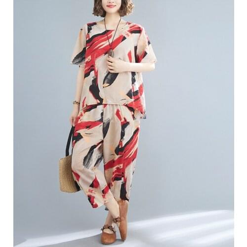 Tie Dye Fashion 2 Piece Set Loose Tops Wide leg Harem Pants Womens Clothes Set Thin Soft Cotton Linen Cozy Summer Casual Sets