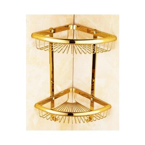 Modern Wall Mounted Gold Plated Brass Baskets Corner Basket Bathroom Bath Shower Shelf Bath Holder Shampoo Basket Holder