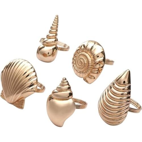 Coastal Theme Sea Shells Metal Napkin Rings for Weddings Receptions,Dinner Parties,Family Gatherings,Table Supplies
