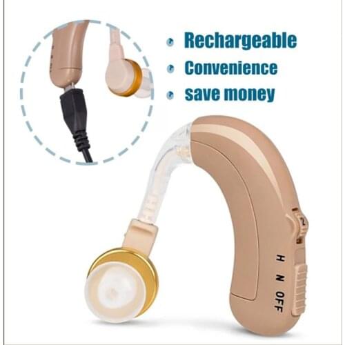 Z-109 Mini Rechargeable Ear Back Type Hearing Device Sound Amplifier with 4pcs Replacement Earplugs