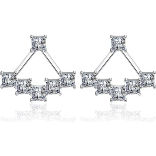 S925 Silver Earring Crystal Cube CZ Stud Earring For Women Wedding Gift Lady Girl Fashion Zircon Jewelry