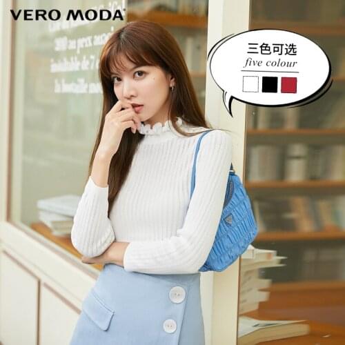 Vero Moda Women Petal Collar Knitted Top Stretch Slim Sweater | 320324005