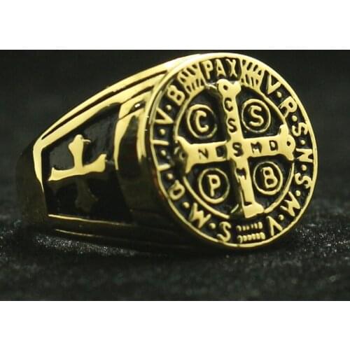 Newest Lady 15MM Size 5 to Size 10 Women 316L Stainless Steel Christianity Saint Benedict of Nursia CSPB CSSML NDSMD Ring