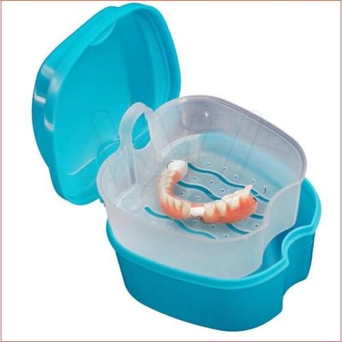 Denture Bath Box Case Dental False Teeth Storage Box with Hanging Net