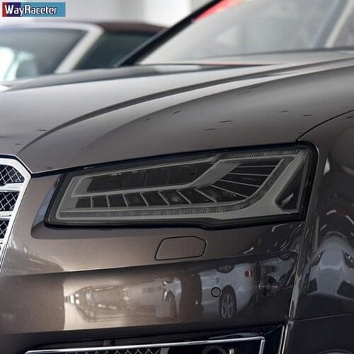 2 Pcs Car Headlight Protective Film Self Healing Transparent Black TPU Sticker For Audi A8 D4 4H D5 4N S8 2014-2020 Accessories