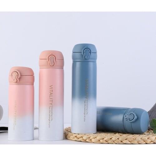 2021 Creative Net Red Lock Thermos Mug 304 Stainless Steel Bottle Gradient Color Portable Leak-proof Compact Kawaii Bottle