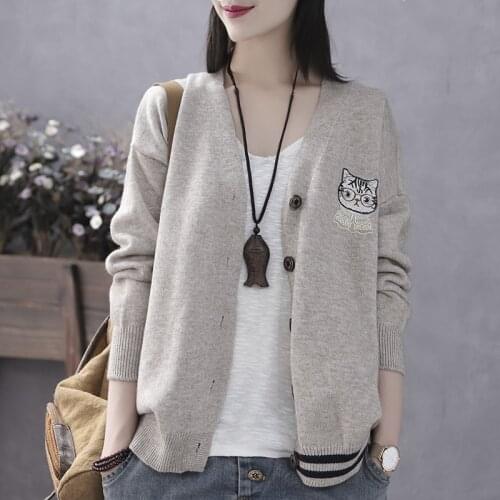 2020 autumn and winter womens cardigan college style sweater sweater coat womens long-sleeved large size loose casual outfit
