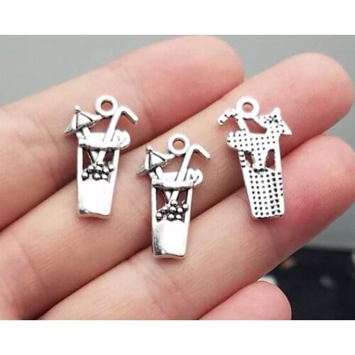 30pcs/lot--23x13mm, drink chams, Antique silver plated cold drink cup charms,DIY supplies, Jewelry accessories