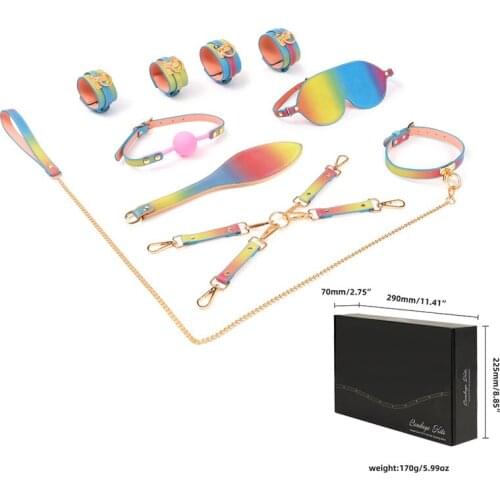 8Pcs Adult Game PU Leather BDSM Kits Slave Bed Bondage Restraint Set Erotic Handcuffs Collar Gag Whip Sex Toys For Women Couple