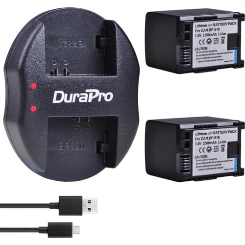 2PC 2500mAH BP-818 BP 819 Camera Battery +Dual USB charger for Canon BP 827 809 819 820 HFS30 HFM41 HFM400 FS300 FS1 FS22 Camera