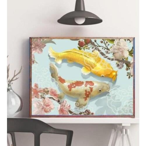 DIY Diamond Embroidery Gold Fish Full Square Round Diamond Painting Animal Diamond Mosaic Picture Of Rhinestone Wall Art GJ856