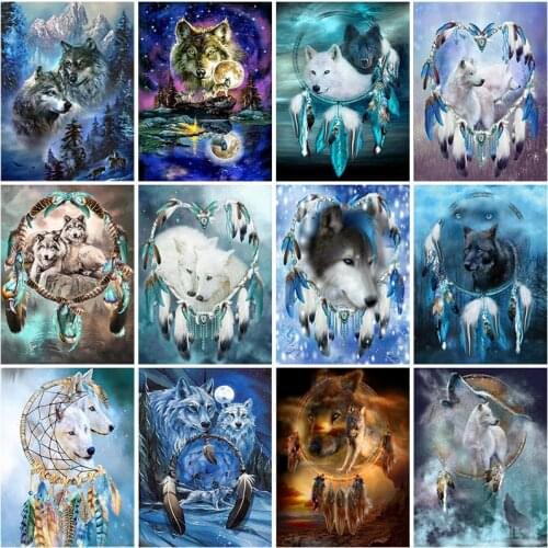 Wolf Animal DIY 5D Diamond Painting Full Round Drill Dreamcatcher Diamond Embroidery Cross Stitch Mosaic Rhinestones Home Decor