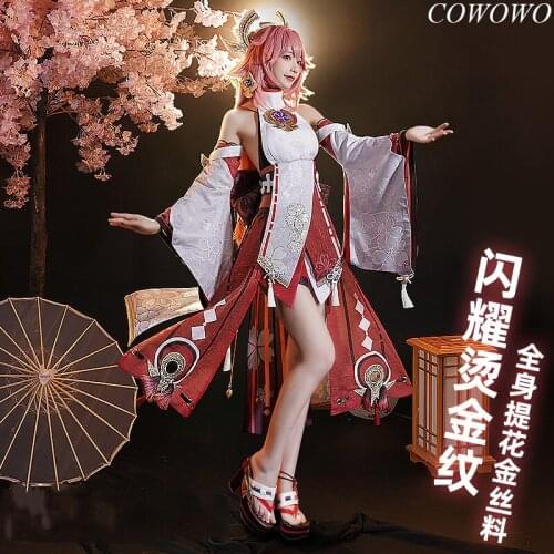 Anime! Genshin Impact Yae Kamiko Miss Fox Game Suit Elegant Uniform Cosplay Costume Halloween Party Role Play Outfit Women NEW
