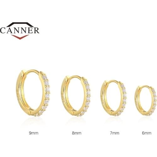 CANNER 6/7/8/9mm Real 925 Sterling Silver Zircon Hoop Earrings for Women Huggie Earring Piercing Earings Jewelry Pendientes