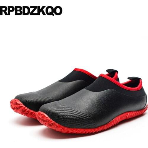 Black flat shoes rubber fishing boots men red 2019 fall short waterproof designer booties plus size patchwork slip on autumn