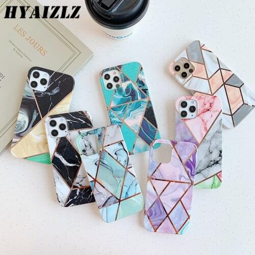 Phone Case For iPhone 12 mini SE2020 11 Pro Max XS XR X 6 7 8 Plus Electroplate Geometric Marble Soft IMD Shockproof Back Cover