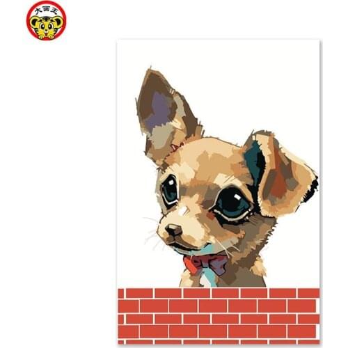 Diy digital painting Red tile Wall dog pet animal Cartoon Coloring child Decorative paintings kindergarten SCHOOL Learn painting
