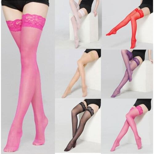 Women Stockings Female Sheer Lace Top Stay Thigh High Hold-up Pantyhose Sexy Ladies Girls Elastic Knee High Hot Thigh Hosiery