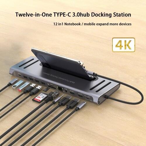 12 in 1 USB Hub 3.0 Type-C Adapter Hub Multi Function Docking Station HDMI 4K PD3.0 For MacBook Laptops Supply Heat Dissipation