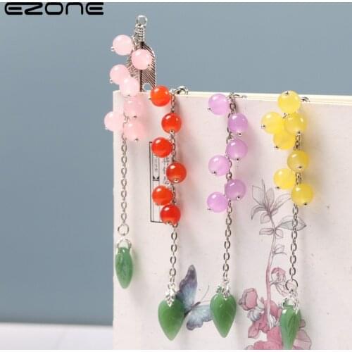 EZONE 1PCS Creative Cute Fruits Bookmark Metal Retro Green Pendant Leaf Bookmark Cultural and Creative Gifts Student Stationery