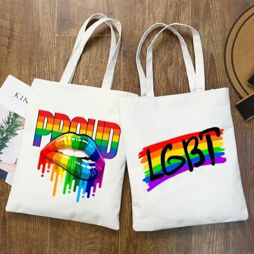 Pride Lgbt Gay Love Lesbian Rainbow Design Print Canvas Bag Female Large Capacity Canvas College Shopping Bag Shoulder Bags