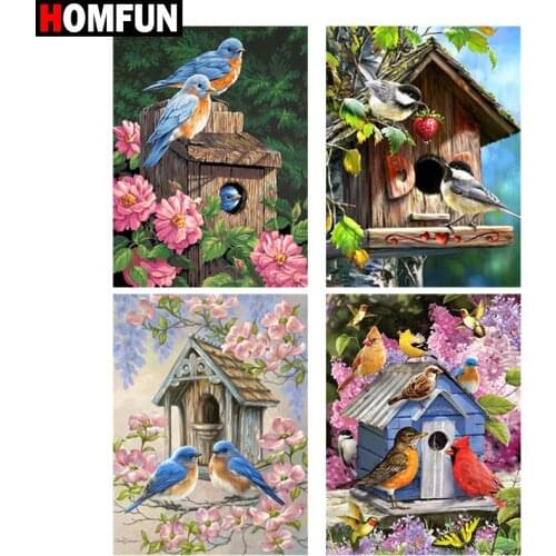 HOMFUN 5D Diamond Pattern Rhinestone Needlework Diy Diamond Painting Cross Stitch "Bird cage flower bird" Diamond Embroidery