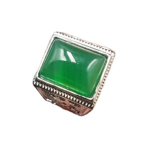 China Tibetan silver inlaid with greenstone jade Ring
