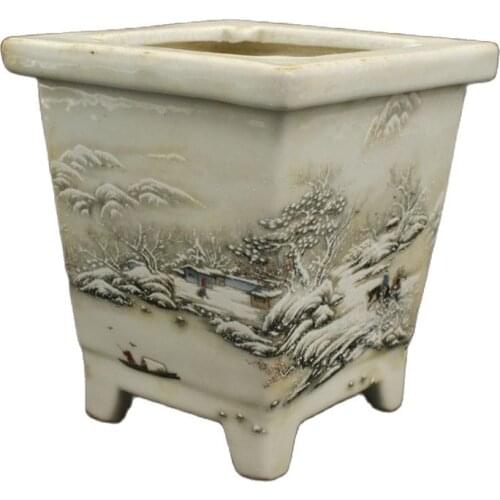 Chinese old porcelain Snowscape chart of Pastel Porcelain flower pots