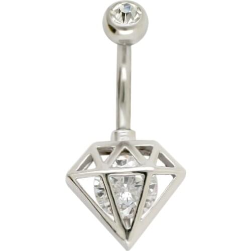 JHJT 14G Belly Rings 316L Surgical Stainless Steel Geometry Shape Cubic Zirconia Piercing Navel Ring