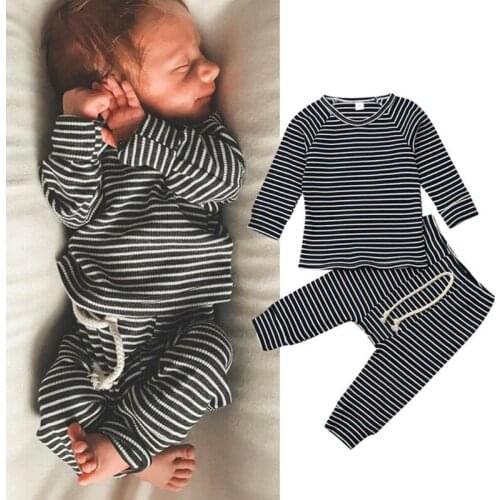 Newborn Outfits Infant Clothing Set Long Sleeve Striped T-Shirt For Boys Pullover Suits Long Elastic Pants Baby Boys Clothes Set