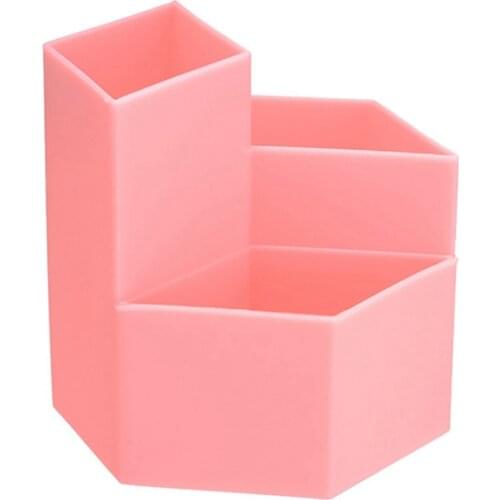 Creative Makeup Brush Holder Storage Box 3 Gird Plastic Cosmetic Brush Organizer Kawaii Pen Holder Desk Organizer Kids CuteCup