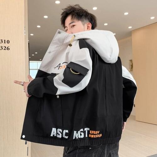 2021 New Mens Autumn Casual Jacket Trend Zipper Hooded Coats Fall Spring Streetwear Patchwork Top Clothing Hip Hop Windbreaker