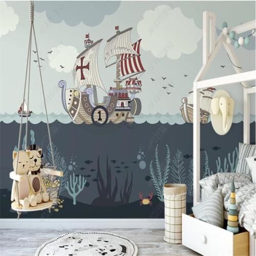 Nautical Boat Childrens Room Underwater World Background 3D Wall Papers Home Decor Living Room Bedroom Decor Mural Wallpaper 3D