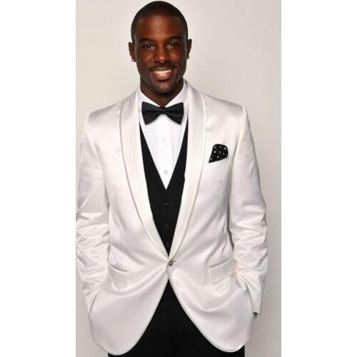 Fad Latest Coat Pant Designs White Black Wedding Suits for Men Prom Tuxedo Slim Fit 3 Piece Custom Groom Blazer Terno Masculino