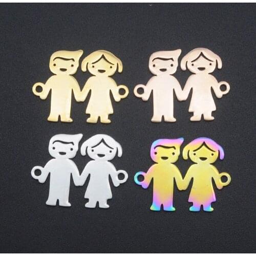5pcs/lot 100% Stainless Steel Boy and Girl Family Connector Charm Wholesale Necklace Making Pendants Jewelry Making Charms