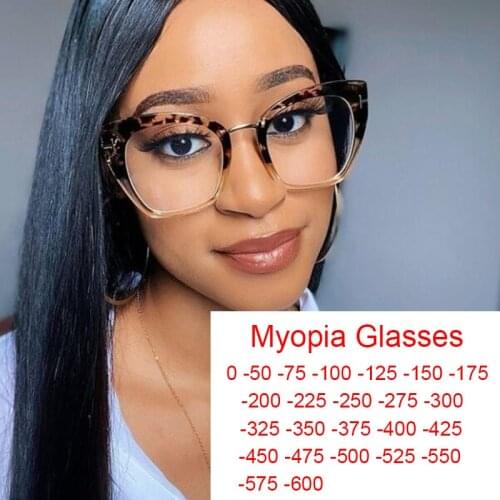 Finished Product Luxury Brand Myopia Glasses Women Overszied Cat Eye Anti Blue Light Computer Glasses Vision Correction -1 -2 -3