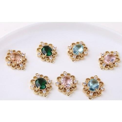 Copper-plated color preservation palace retro faceted crystal gemstone double hanging pendant DIY hand-made earrings material