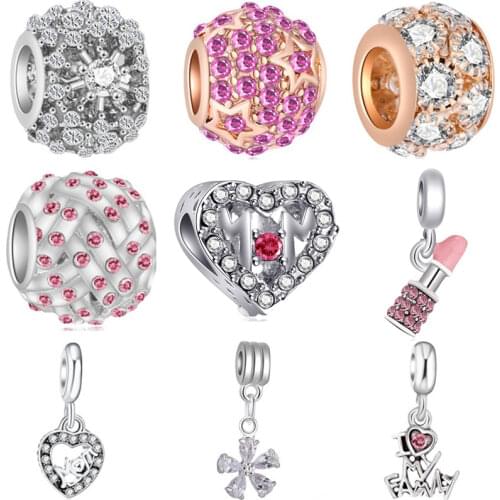 Dazzling Long Flower I Love My Family Pendant DIY fine Original Pandora Bracelet Charms for Female Jewelry Making Handmade Craft
