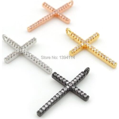 24*14*2mm Micro Pave Clear CZ Cross Charms Fit For Making DIY Bracelets Or Necklaces Jewelry