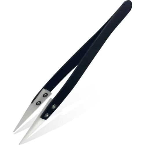 Precision Ceramic Tips Tweezers Anti-static Straight Aimed Tweezers Stainless Steel Handle High Temperature for Pinching Coils