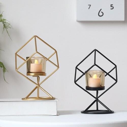 Luxury Geometry Metal Candlestick Exquisite Nordic Gold Dinner Table Candle Holder Decor Bar Party Home Decor Candlestick Crafts