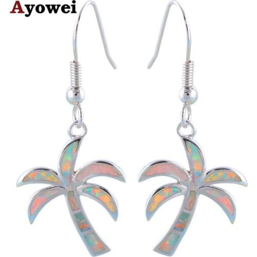 Plant style tree shape brincos for ladies White Fire Opal Silver Stamped Fashion Jewelry Dangle Earrings OE385A