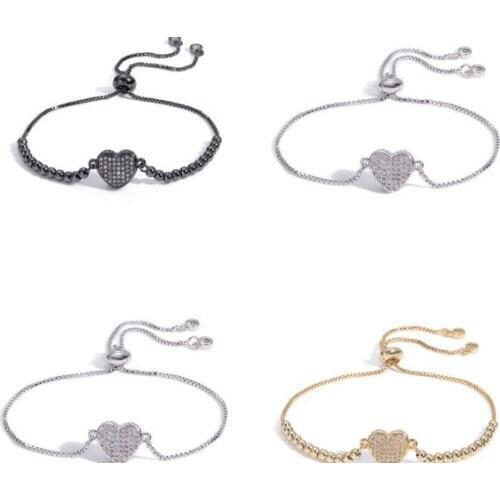 Heart love crystal micro pave cz zircon cubic zirconia Bracelet Adjustable silicone Charm Snake Chain Copper Jewelry fg35