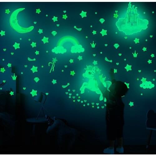 Luminous Baby Room Wall Stickers Romantic Castle Animal Rainbow kids Room Bedroom Decor Decals DIY Cartoon Home Decoration Art
