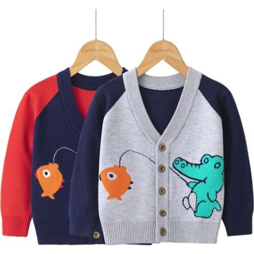 Dinosaur Boys Sweaters Autumn Winter New Cotton Baby Sweater Fashion Cardigan Children Clothing Coat Kids Knitted Sweater Tops