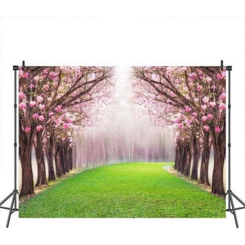 Spring Backdrop for Photo Fantasy Flower Tree Forest Road Background Banner Wedding Decoration Photobooth Photography Backdrops