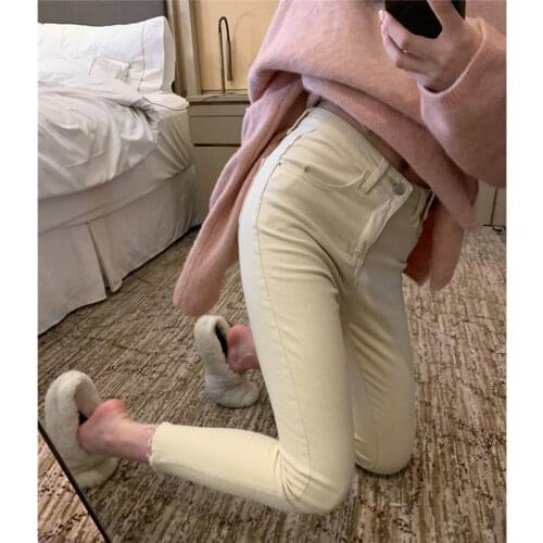Woman Jeans Pants Winter Beige Stretch Ankle Tight High Waist Pants Pantalones Vaqueros Mujer