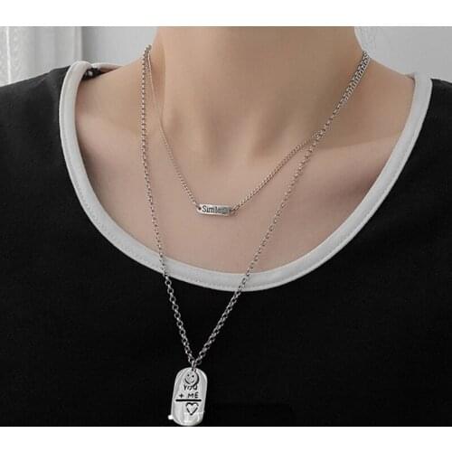 VSnow Gothic Double-Layer Geometric Smile Face Letter Pendant Necklace for Women Love Heart O Chain Metallic Necklace Jewelry