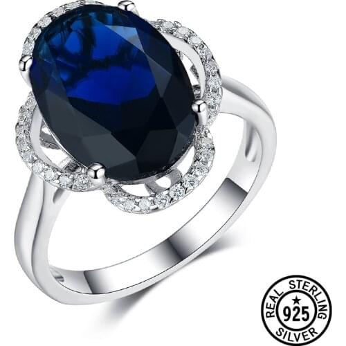 Dyson 925 Sterling Silver Ring Luxury Oval Created Blue Sapphire Women Rings Engagement Anniversary Gifts Classic Fine Jewelry